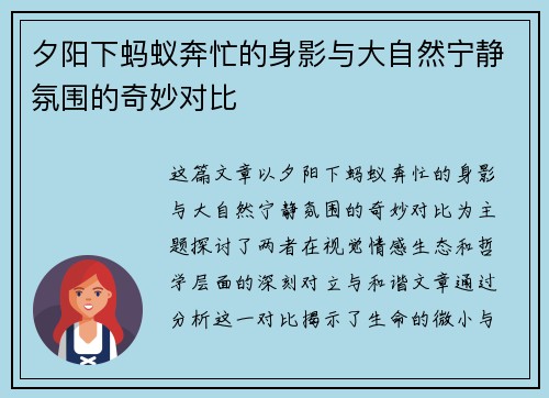 夕阳下蚂蚁奔忙的身影与大自然宁静氛围的奇妙对比